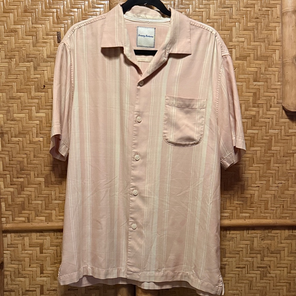 Tommy Bahama Light Pink striped silk Button Down Shirt Large